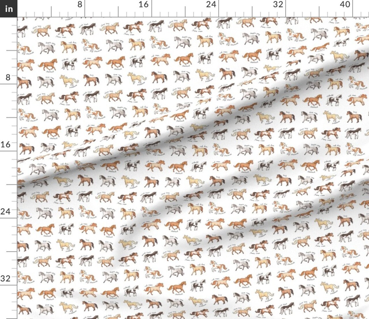 Watercolor Horses Equestrian Ponies Palomino Dapple Grey Chestnut Horse Farm Animal Horseback Riding Custom Printed Fabric by Spoonflower Various Fabrics by the Yard or Fat Quarter